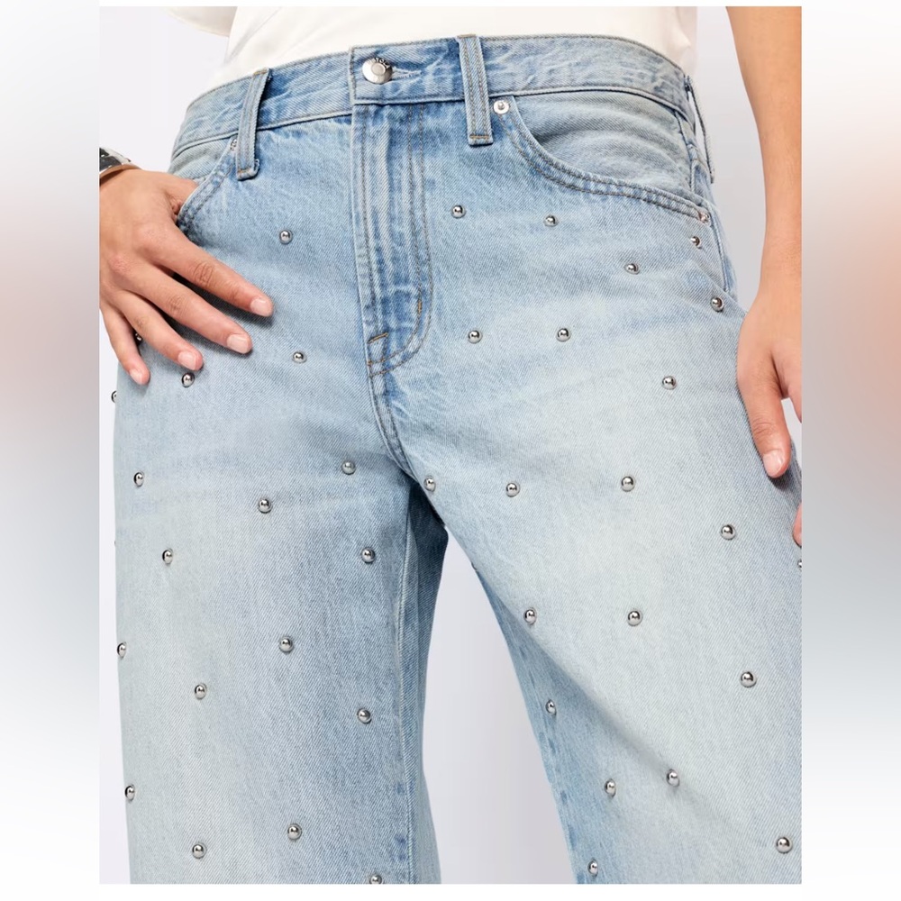STUDDED LEXI MID RISE BOWED STRAIGHT JEAN - ARIES